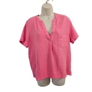 J. CREW V-neck Double-gauze Popover Top Pink Size M